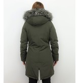 Macleria Winterjacke mit Kunstfell - Damen Parka- Grün