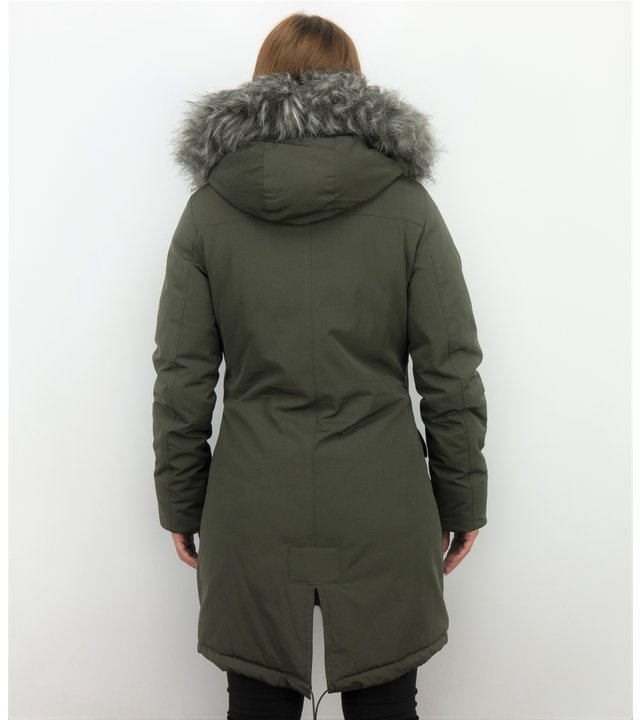 Macleria Winterjacke mit Kunstfell - Damen Parka- Grün