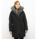 Macleria Kunstfell Jacke - Winterjacke mit Fell - Winterjacke Damen - Schwarzer parka -Schwarz