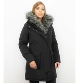 Macleria Kunstfell Jacke - Winterjacke mit Fell - Winterjacke Damen - Schwarzer parka -Schwarz