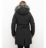 Macleria Kunstfell Jacke - Winterjacke mit Fell - Winterjacke Damen - Schwarzer parka -Schwarz