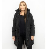 Macleria Kunstfell Jacke - Winterjacke mit Fell - Winterjacke Damen - Schwarzer parka -Schwarz