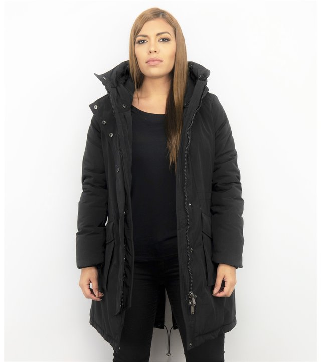 Macleria Kunstfell Jacke - Winterjacke mit Fell - Winterjacke Damen - Schwarzer parka -Schwarz