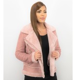 Z-design Bikerjacke Damen - Lammfellmantel Damen - Wildlederjacke - Rose