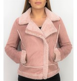 Z-design Bikerjacke Damen - Lammfellmantel Damen - Wildlederjacke - Rose