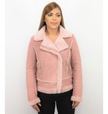 Z-design Bikerjacke Damen - Lammfellmantel Damen - Wildlederjacke - Rose