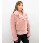 Z-design Bikerjacke Damen - Lammfellmantel Damen - Wildlederjacke - Rose