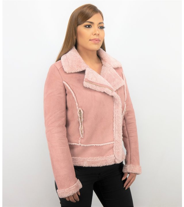 Z-design Bikerjacke Damen - Lammfellmantel Damen - Wildlederjacke - Rose