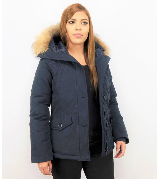 TheBrand Jacken mit Fellkragen - Winterjacken Damen Kurz - Blau