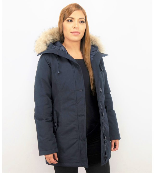 TheBrand Jacken mit Fellkragen - Winterjacken Damen Lange - Canada Style - Blau