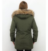 Macleria Jacken mit Fellkragen - Winterjacken Damen Lange - Parka - Khaki