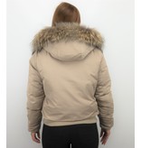 Macleria Jacken mit Fellkragen - Winterjacken Damen Kurz - Beige