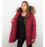 TheBrand Jacke mit Fellkragen - Winterjacke Damen - Parka Taschen - Rot