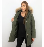 TheBrand Winterjacke Damen - Parka Lang mit Fellkragen- Khaki