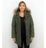 TheBrand Winterjacke Damen - Parka Lang mit Fellkragen- Khaki