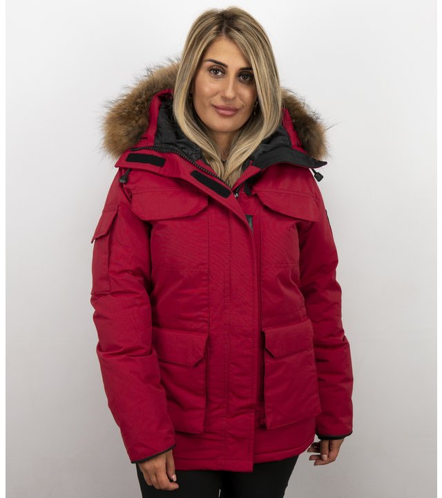 Matogla Winterjacken Damen -Jacken mit Fellkragen - Rot