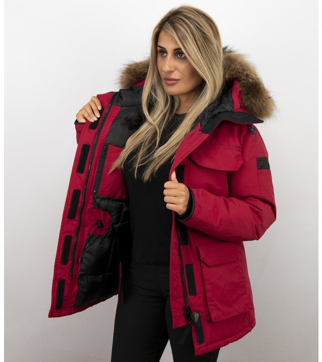 Matogla Winterjacken Damen -Jacken mit Fellkragen - Rot
