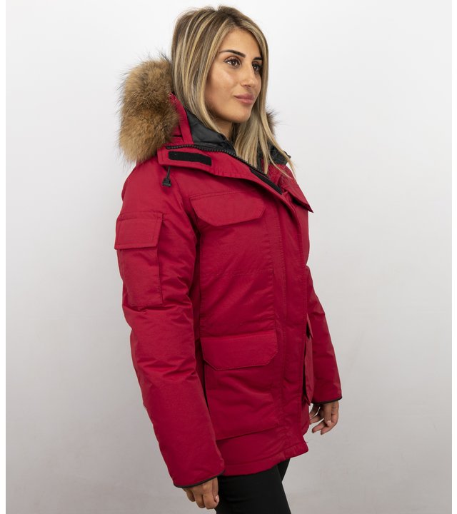 Matogla Winterjacken Damen -Jacken mit Fellkragen - Rot