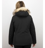 Matogla Jacke mit Fellkragen - Winterjacke Damen Kurz - Schwarz