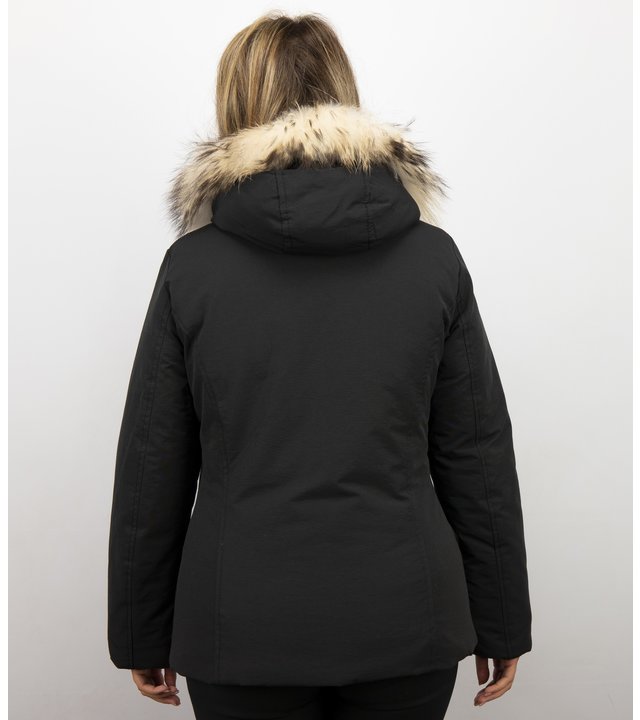 Matogla Jacke mit Fellkragen - Winterjacke Damen Kurz - Schwarz