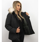 Matogla Jacke mit Fellkragen - Winterjacke Damen Kurz - Schwarz