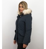 Matogla Jacken mit Fellkragen - Winterjacken Damen Wooly Kurz - Blau