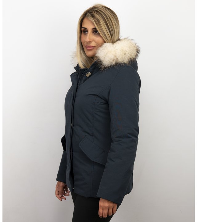 Matogla Jacken mit Fellkragen - Winterjacken Damen Wooly Kurz - Blau