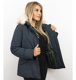 Matogla Jacken mit Fellkragen - Winterjacken Damen Wooly Kurz - Blau