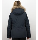 Beluomo Jacken mit Fellkragen - Winterjacken Damen Kurze - Große Pelzkragen - Wooly - Blau