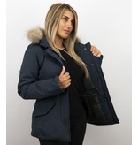 Beluomo Jacken mit Fellkragen - Winterjacken Damen Kurze - Große Pelzkragen - Wooly - Blau