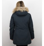 Beluomo Jacken mit Fellkragen - Winterjacken Damen Lange - Parka Wooly - Paspeltasche - Blau