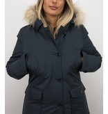 Beluomo Jacken mit Fellkragen - Winterjacken Damen Lange - Parka Wooly - Paspeltasche - Blau