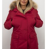 Beluomo Jacken mit Fellkragen - Winterjacken Damen Lange - Parka Wooly - Paspeltasche - Rot