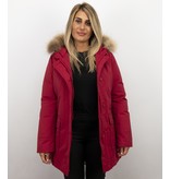 Beluomo Jacken mit Fellkragen - Winterjacken Damen Lange - Parka Wooly - Paspeltasche - Rot