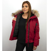 Macleria Winterjacke mit fell Damen - Kurze Jacke - Rot