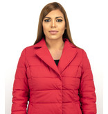 Macleria Lange Winterjacke Damen mit Kunstpelzkragen - Rot