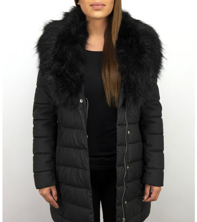 Macleria Winterjacke Damen mit Kunstpelzkragen - Parka - Schwarz