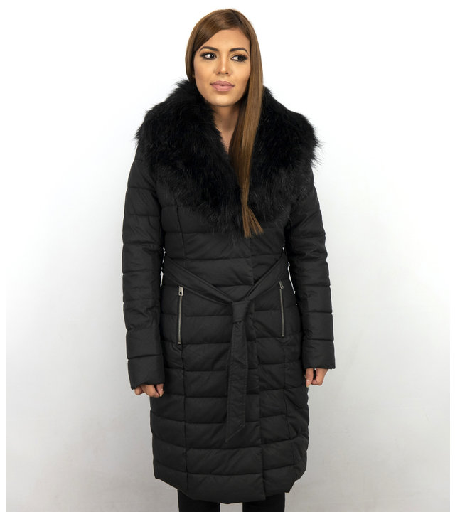 Macleria Parka Winterjacke Damen mit Kunstpelzkragen - Schwarz