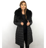 Macleria Parka Winterjacke Damen mit Kunstpelzkragen - Schwarz