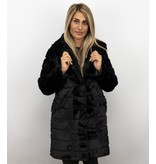 Save Style Pelzmantel Damen - Langer Parka - Schwarz