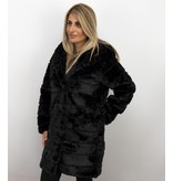 Save Style Pelzmantel Damen - Langer Parka - Schwarz