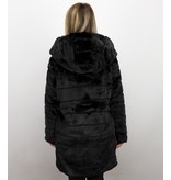 Save Style Pelzmantel Damen - Langer Parka - Schwarz