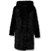 Save Style Pelzmantel Damen - Langer Parka - Schwarz