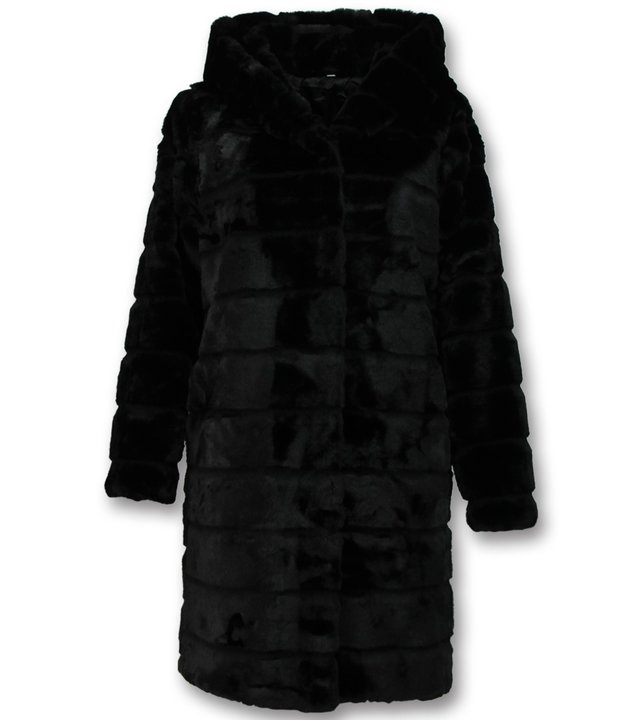 Save Style Pelzmantel Damen - Langer Parka - Schwarz