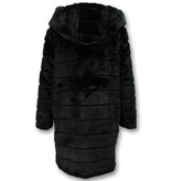 Save Style Pelzmantel Damen - Langer Parka - Schwarz