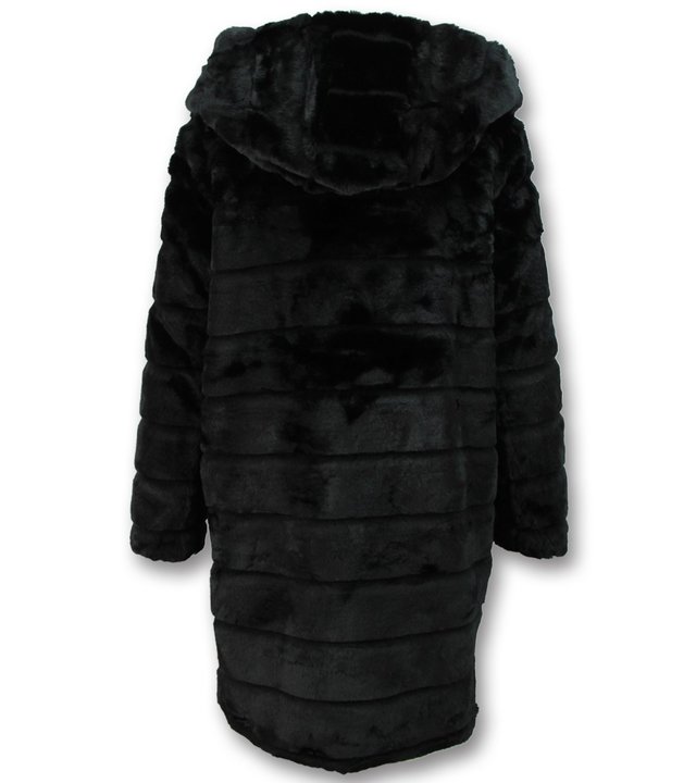 Save Style Pelzmantel Damen - Langer Parka - Schwarz