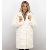 Save Style Langer Parka - Pelzmantel Damen - Weiß