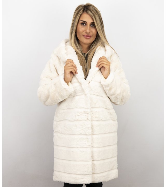 Save Style Langer Parka - Pelzmantel Damen - Weiß