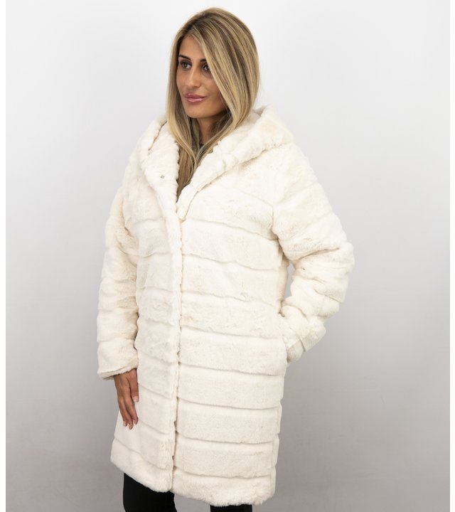 Save Style Langer Parka - Pelzmantel Damen - Weiß