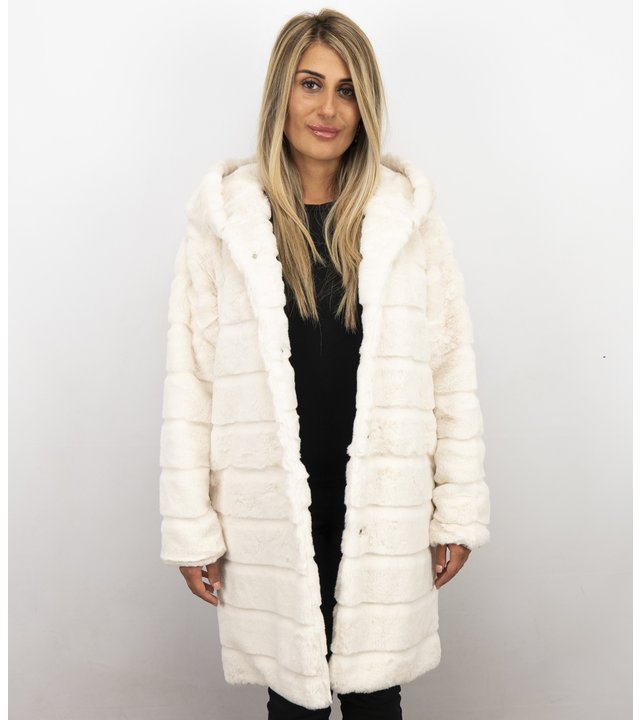 Save Style Langer Parka - Pelzmantel Damen - Weiß